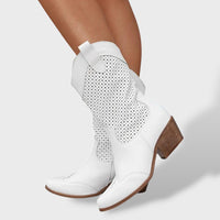 Women's Cutout Cowboy Boots with Block Heel