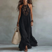 JADE | Lace Halter Maxi Dress with Open Back