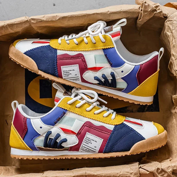 Ρετρό sneakers Gino σε κίτρινο με color-block, μπροστινή όψη