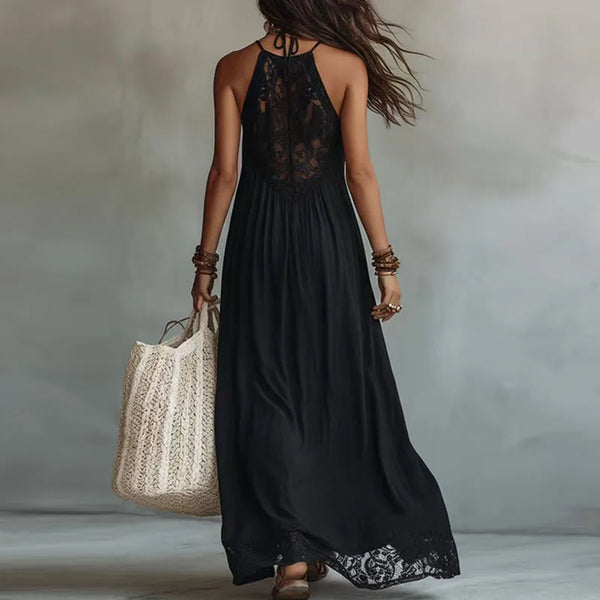 JADE | Lace Halter Maxi Dress with Open Back