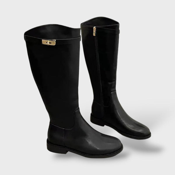 Women's Retro Tall Belted Boots with Block Heel