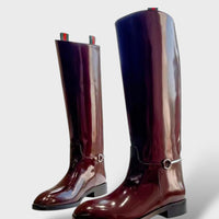 Women's Patent Knee-High Boots with Low Heel