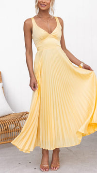 Violet & Grace | Pleated Maxi Dress with V Neckline