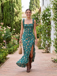 Μάξι boho φόρεμα με ρετρό μοτίβο και ψηλό πλαϊνό σκίσιμο