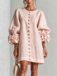 Laura | White Mini Dress with Floral Buttons