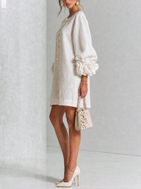 Laura | White Mini Dress with Floral Buttons