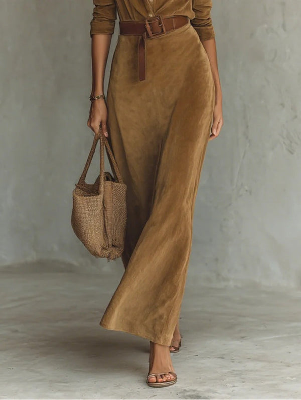 Corentine | Suede Maxi Dress with Notch Collar
