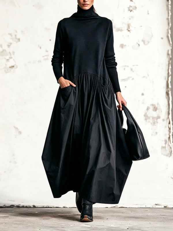 NOIR | HIGH-NECK OVERSIZED POCKET MAXI DRESS