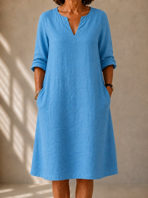 Claire | Midi V-Neck Straight-Cut Dress