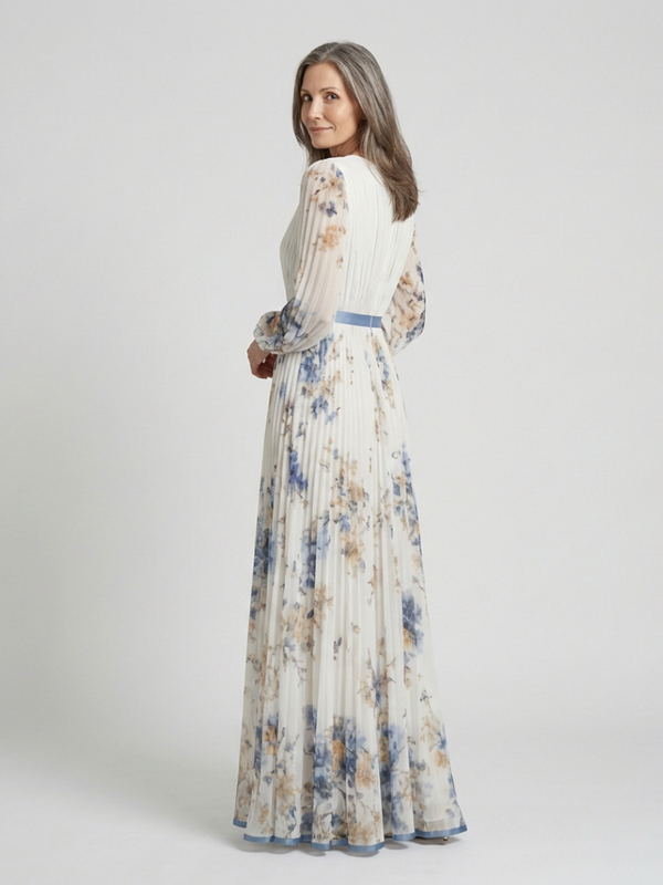 Violet & Grace | Floral Maxi Dress with Long Sleeves and V Neckline
