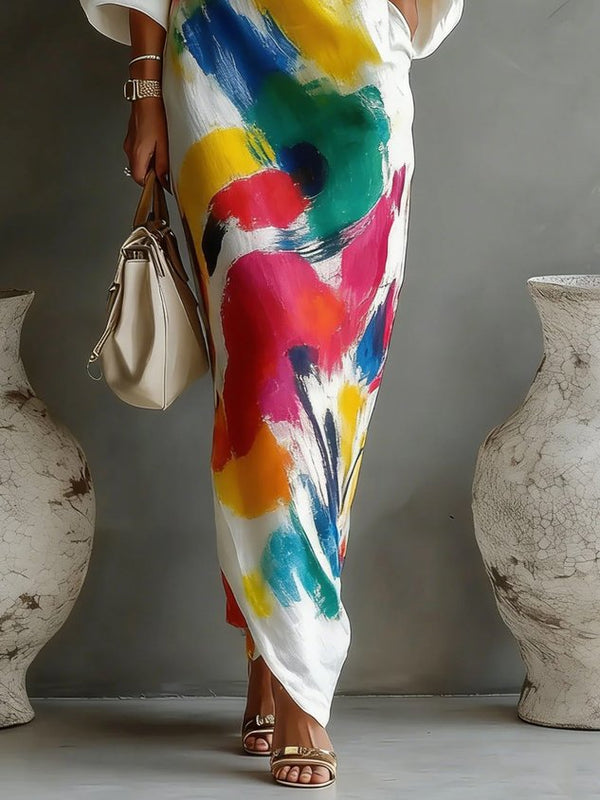 Soraya | One-Shoulder Maxi Dress with Abstract Print