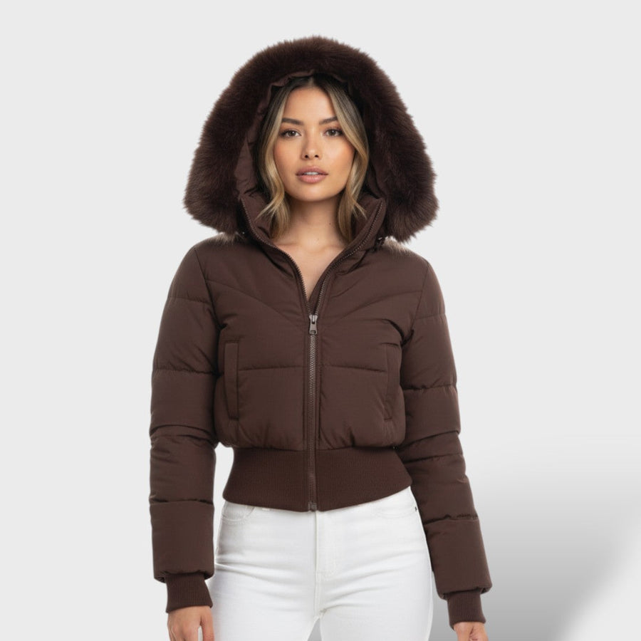 Women's Cropped Hooded Faux Fur Jacket