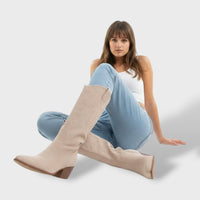 Women's Suede Cowboy Boots with Wide Heel