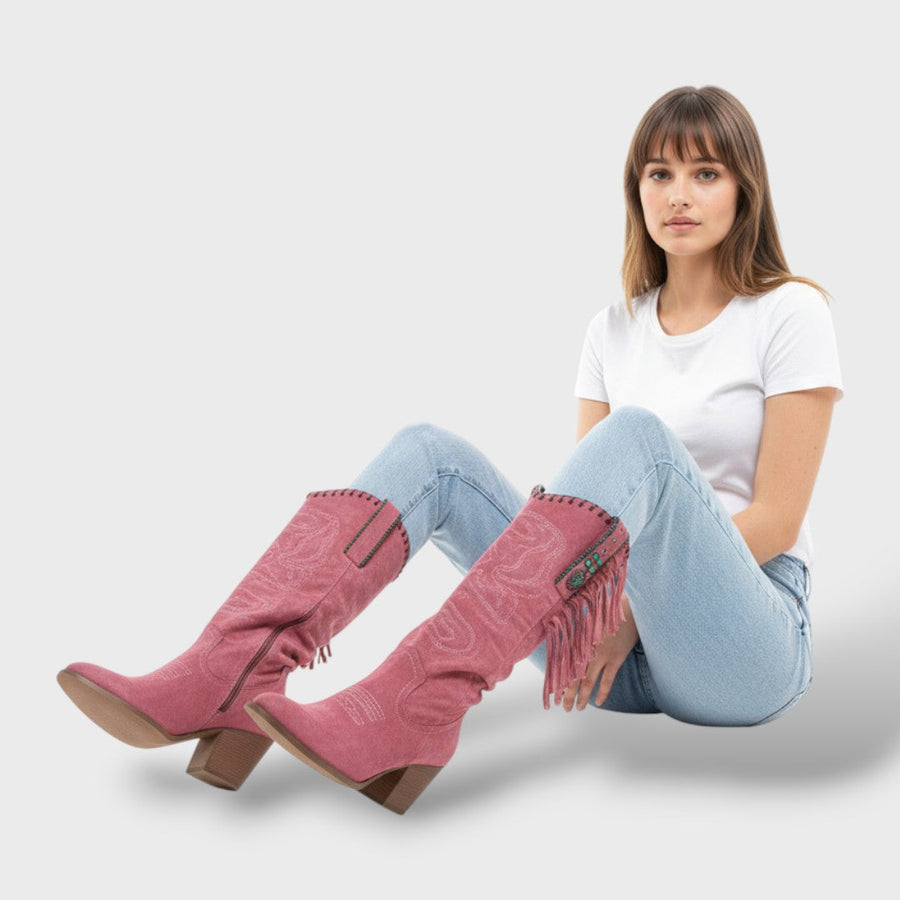Women's Turquoise Fringe Suede Cowboy Boots