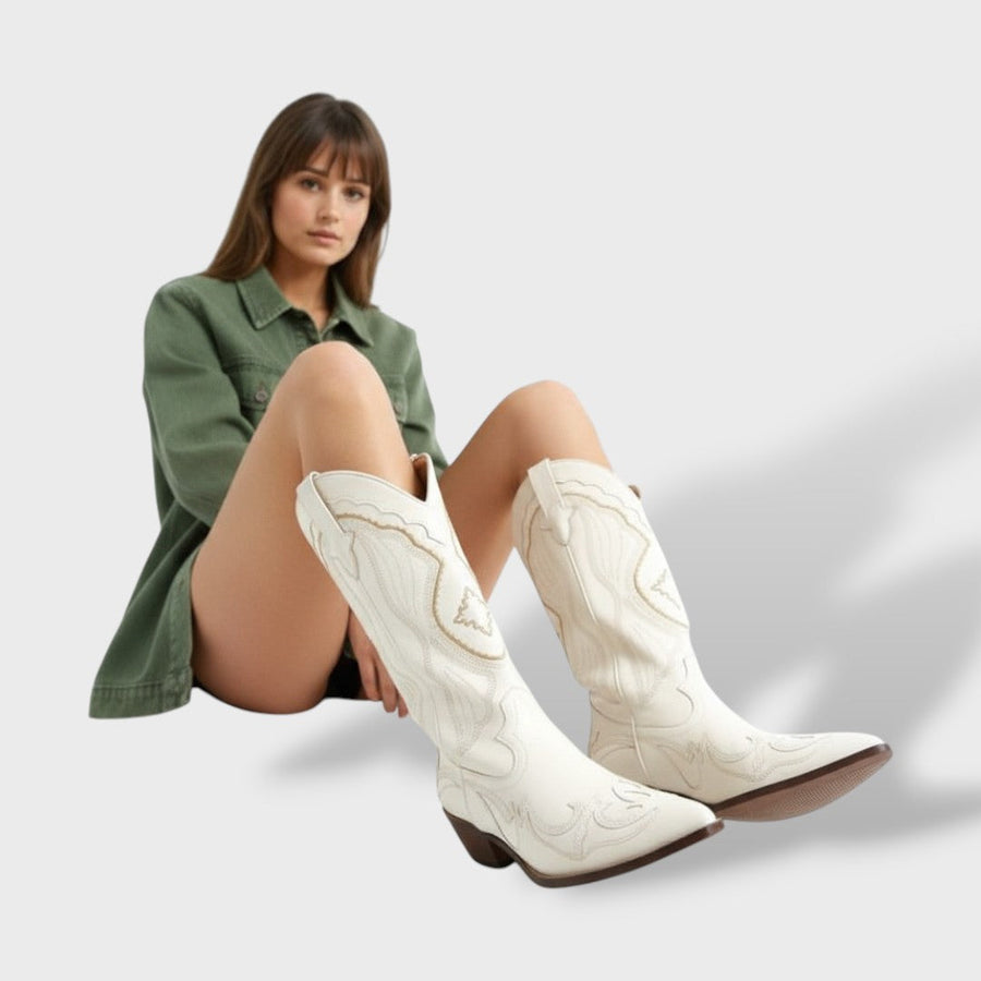 Women's Embroidered Cowboy Boots with Square Heel