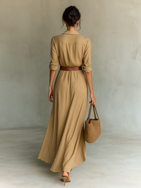 Séverine | Maxi Dress with Notch Collar and Long Sleeves