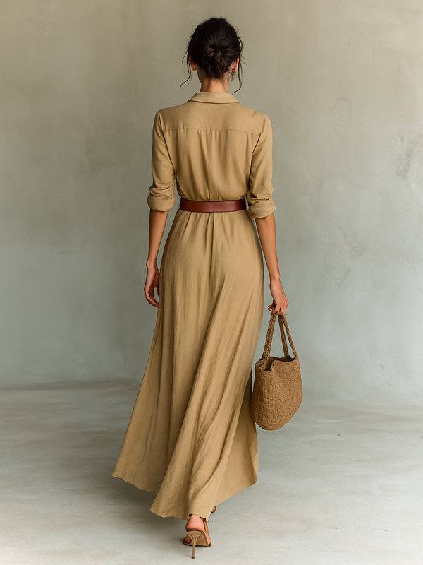 Séverine | Maxi Dress with Notch Collar and Long Sleeves