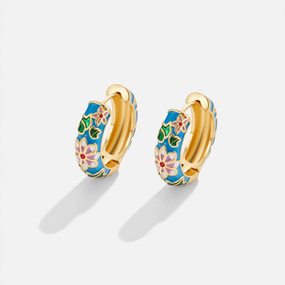 Golden Flower | Gold Circle Earrings with Flower