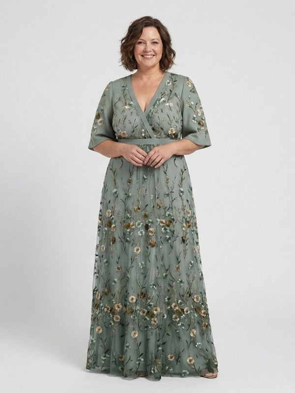 Violet & Grace | Floral Maxi Dress with V Neckline and Short Sleeves