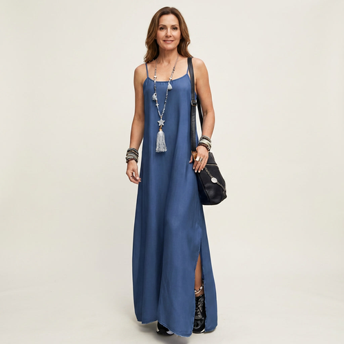 Azure | Maxi Denim Dress with Side Slit