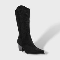 Women's Suede Cowboy Boots with Wide Heel