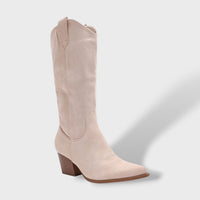 Women's Suede Cowboy Boots with Wide Heel