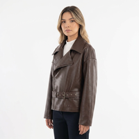 Cropped 3D-Texture Leather Jacket