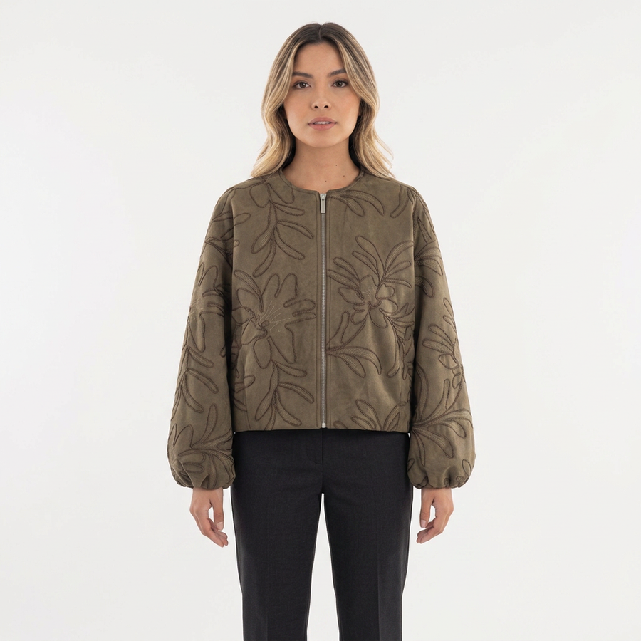 Embroidered Suede Aviator Jacket