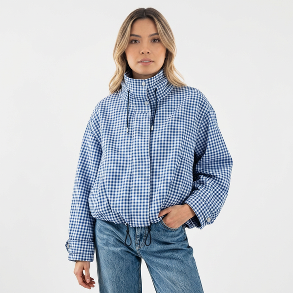 Cropped Plaid Zip Jacket