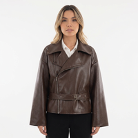 Cropped 3D-Texture Leather Jacket