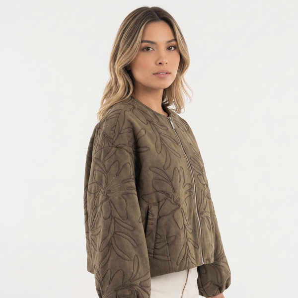 Embroidered Suede Aviator Jacket