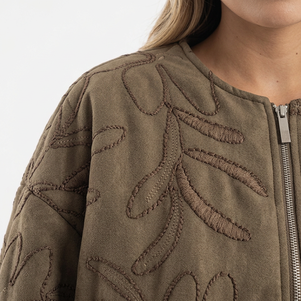 Embroidered Suede Aviator Jacket