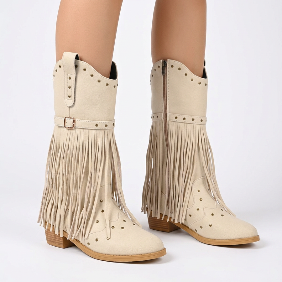 Studded Buckle Cowboy Boots