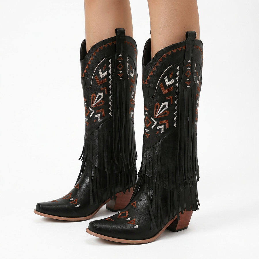 High-Heel Tassel Cowboy Boots