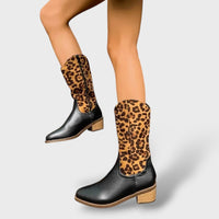 Women's Leopard Platform High-Heel Cowboy Boots