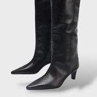 Women's Knee-High Leather Boots with Tapered Heel