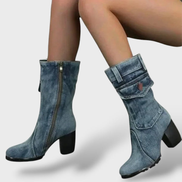 Women's Denim High-Heel Cowboy Boots