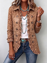 Noémie | Retro Boho Brown Floral Jacket with Ruffles