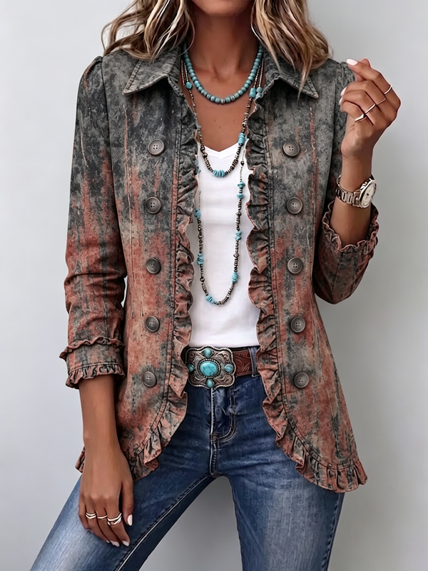 Flavie | Retro Jacket with Textured Ombré and Ruffles