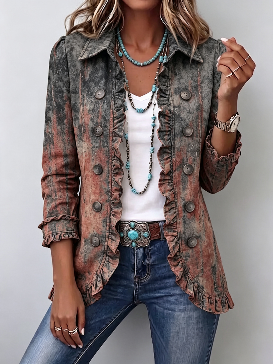 Flavie | Retro Jacket with Textured Ombré and Ruffles