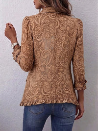 Noémie | Retro Boho Brown Floral Jacket with Ruffles
