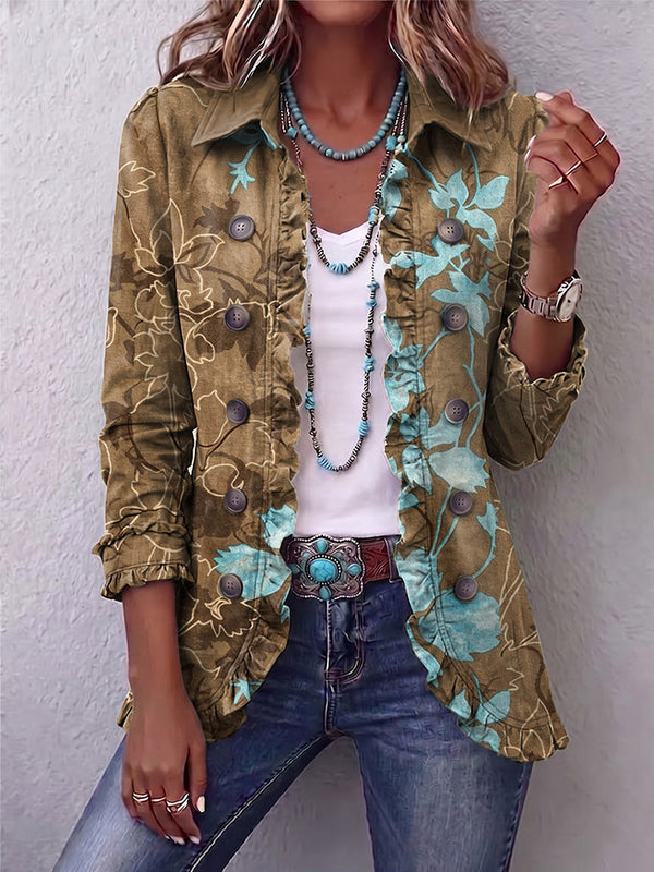Blanche | Retro Boho Floral Ombré Jacket with Ruffles