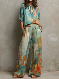 Perrine | Elegant Floral Set with Wide Trousers