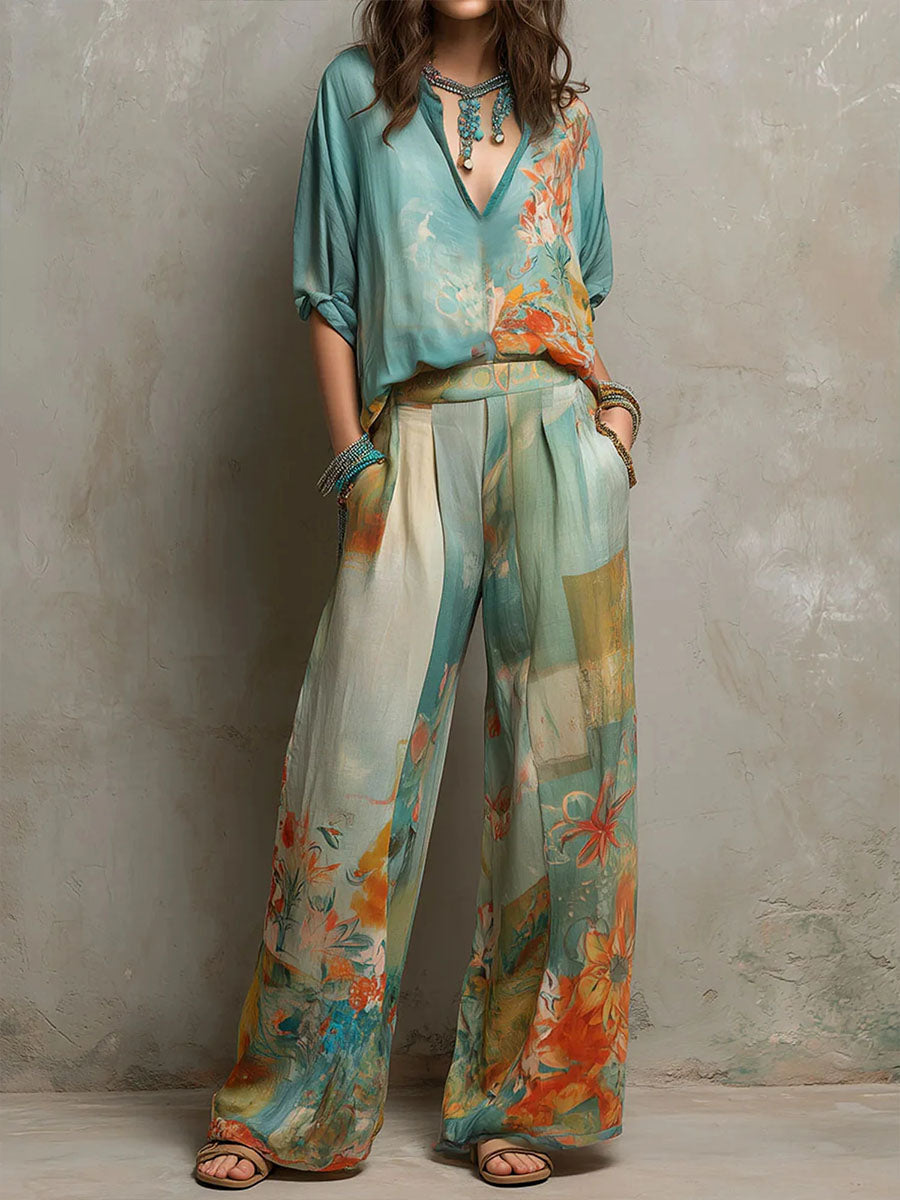 Perrine | Elegant Floral Set with Wide Trousers
