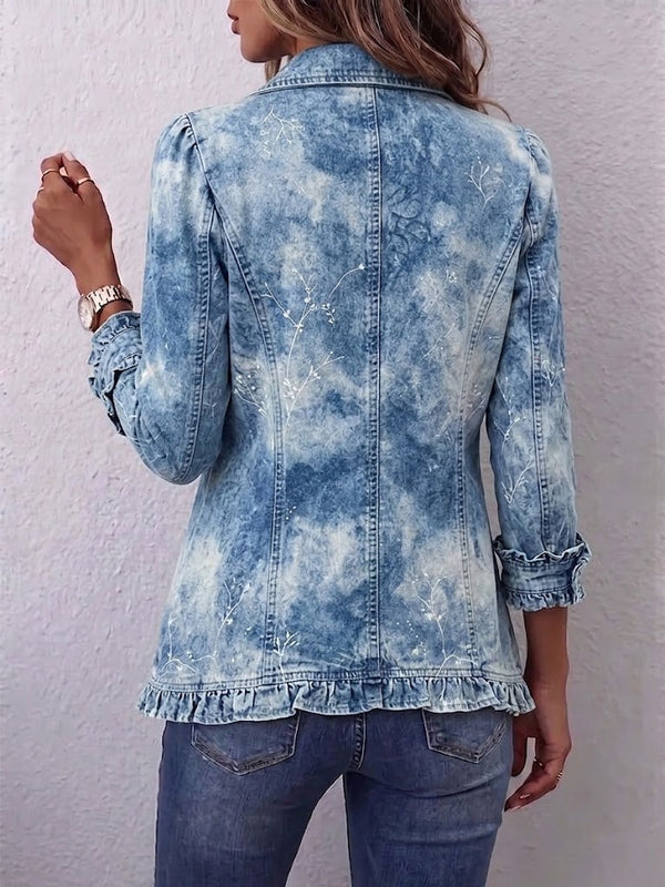 Guenièvre | Retro Boho Botanical Jacket with Blue Ombré and Ruffles
