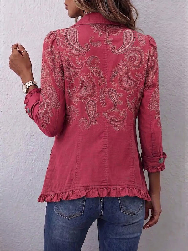 Iseult | Retro Jacket with Antique Rose Paisley Print and Ruffles