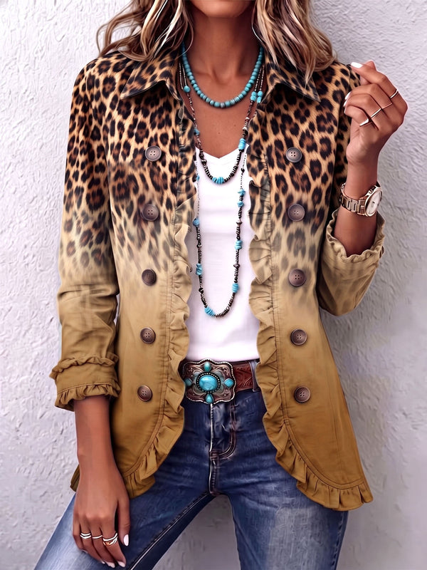 Paule | Blazer with Ochre Ombré Leopard and Ruffles