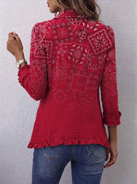 Gaëlle | Boho Jacket with Red Ombré Paisley Print and Ruffles