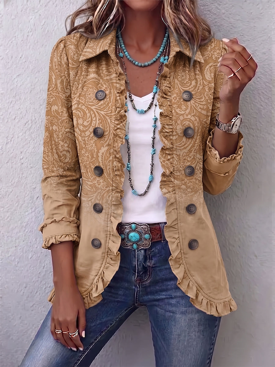 Claire | Western Jacket with Khaki Print and Ruffles