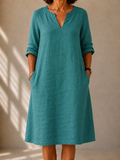 Sophie | Midi Airy Dress in Teal Blue